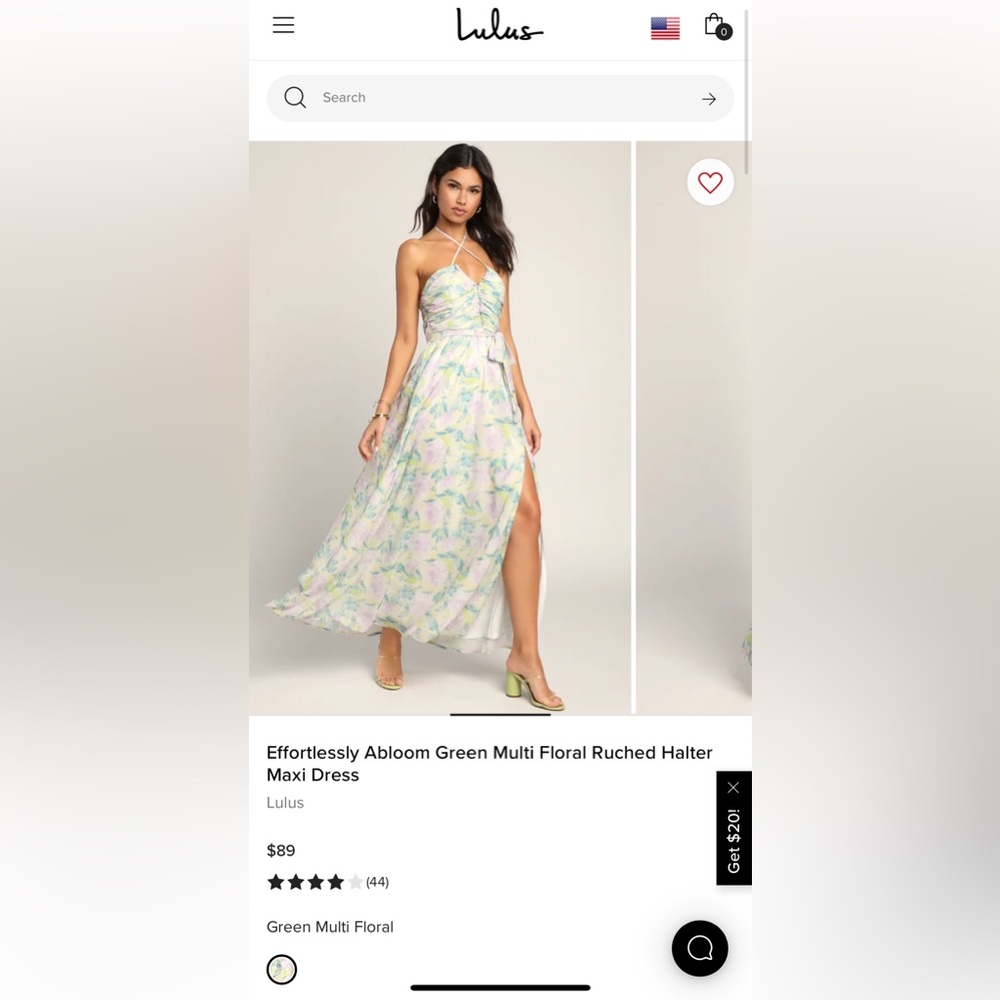 Lulus Effortlessly Abloom Green Multi Floral Ruched Halter Maxi Dress